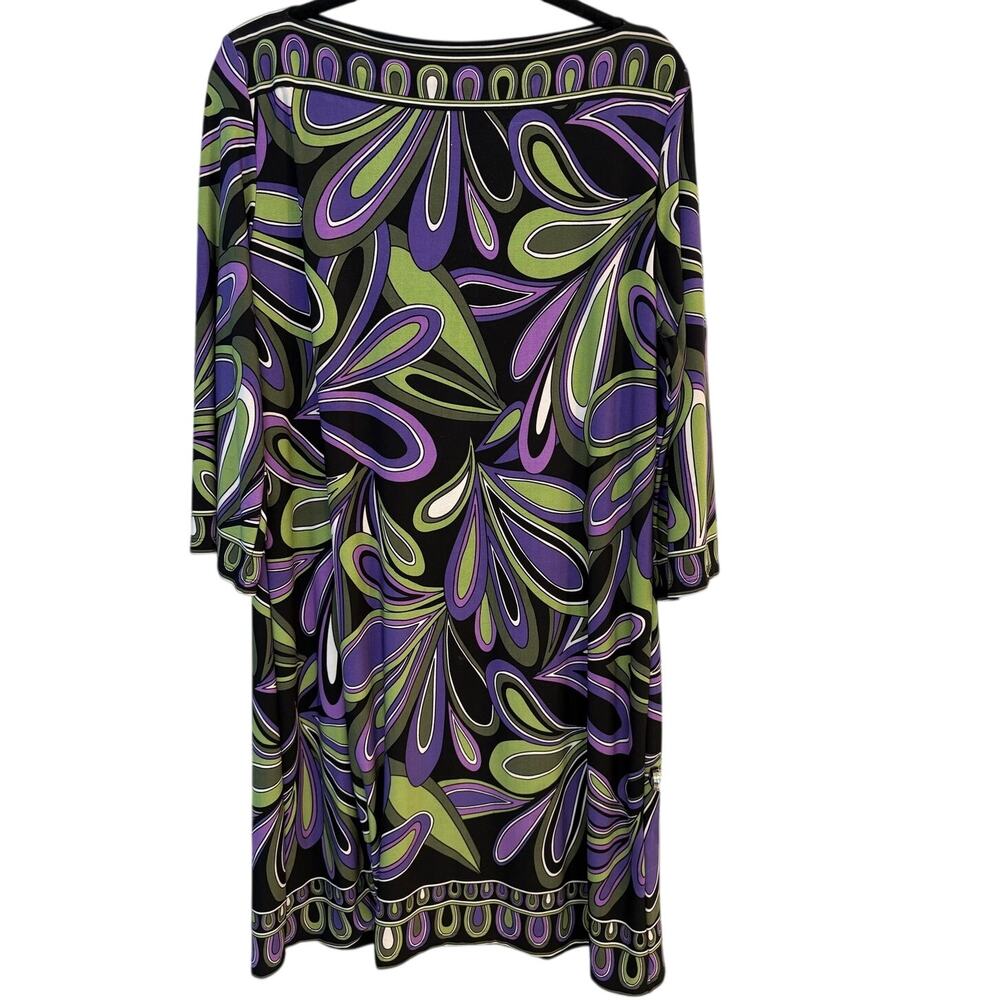 Sandra Darren Purple Green Paisley Print Shift Dress 3/4 Sleeve Plus Size 16